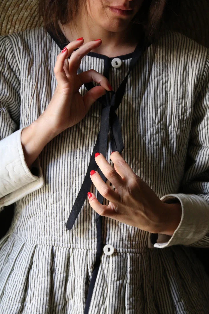 Veste matelassée réversible sushi ivoire / rayure noire & ivoire