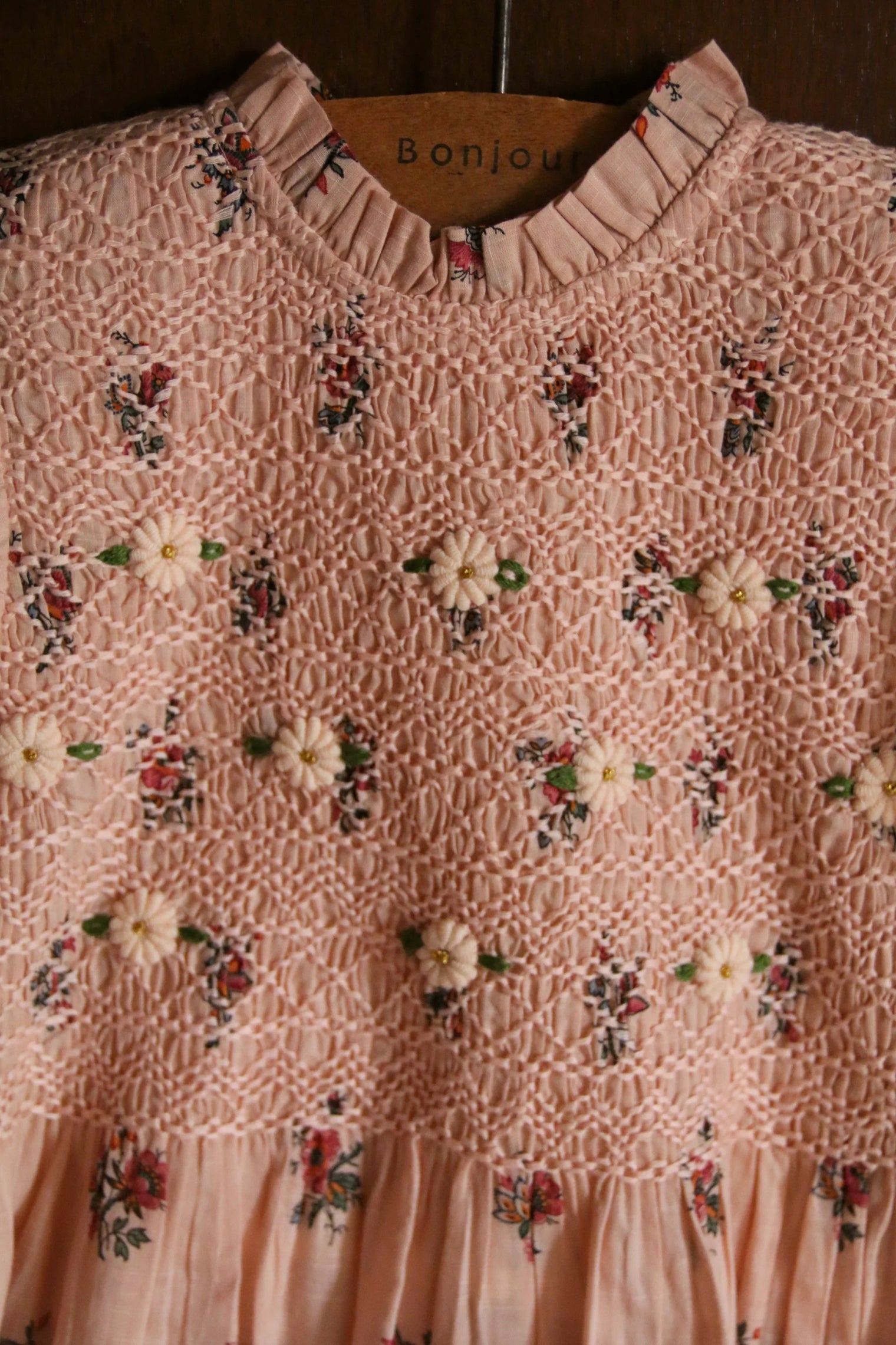 Blouse à smocks garden flowers rose