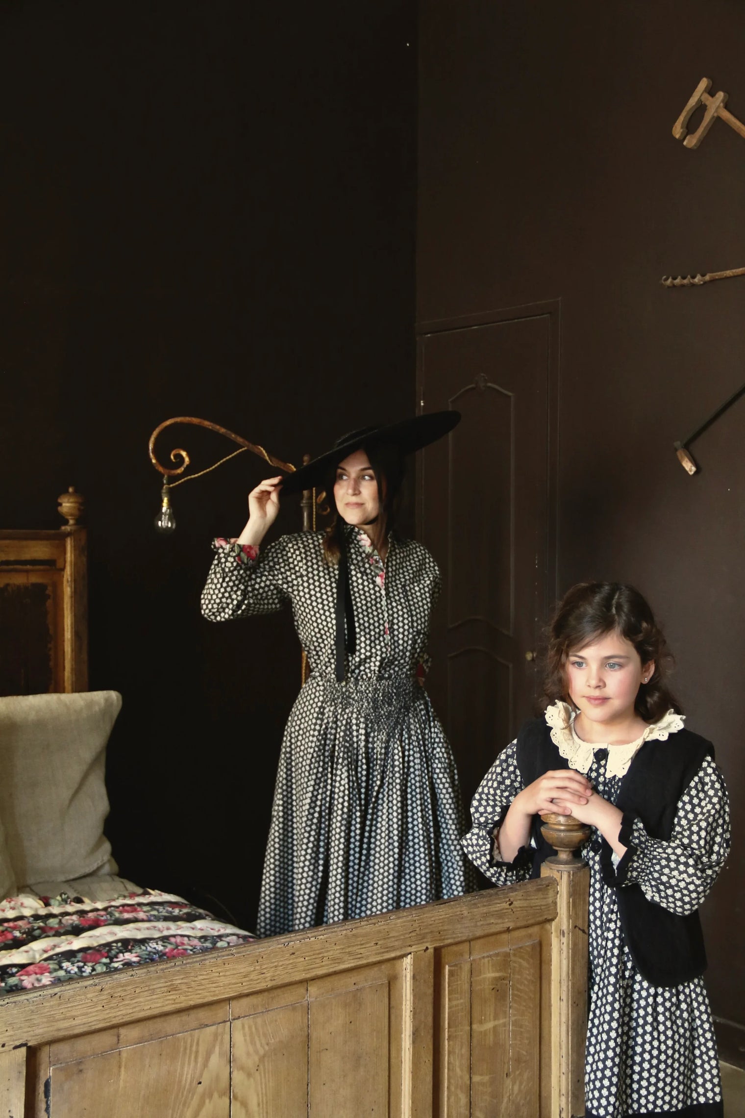 Long jupon smocké "Iris" imprimé "Provençal noir"