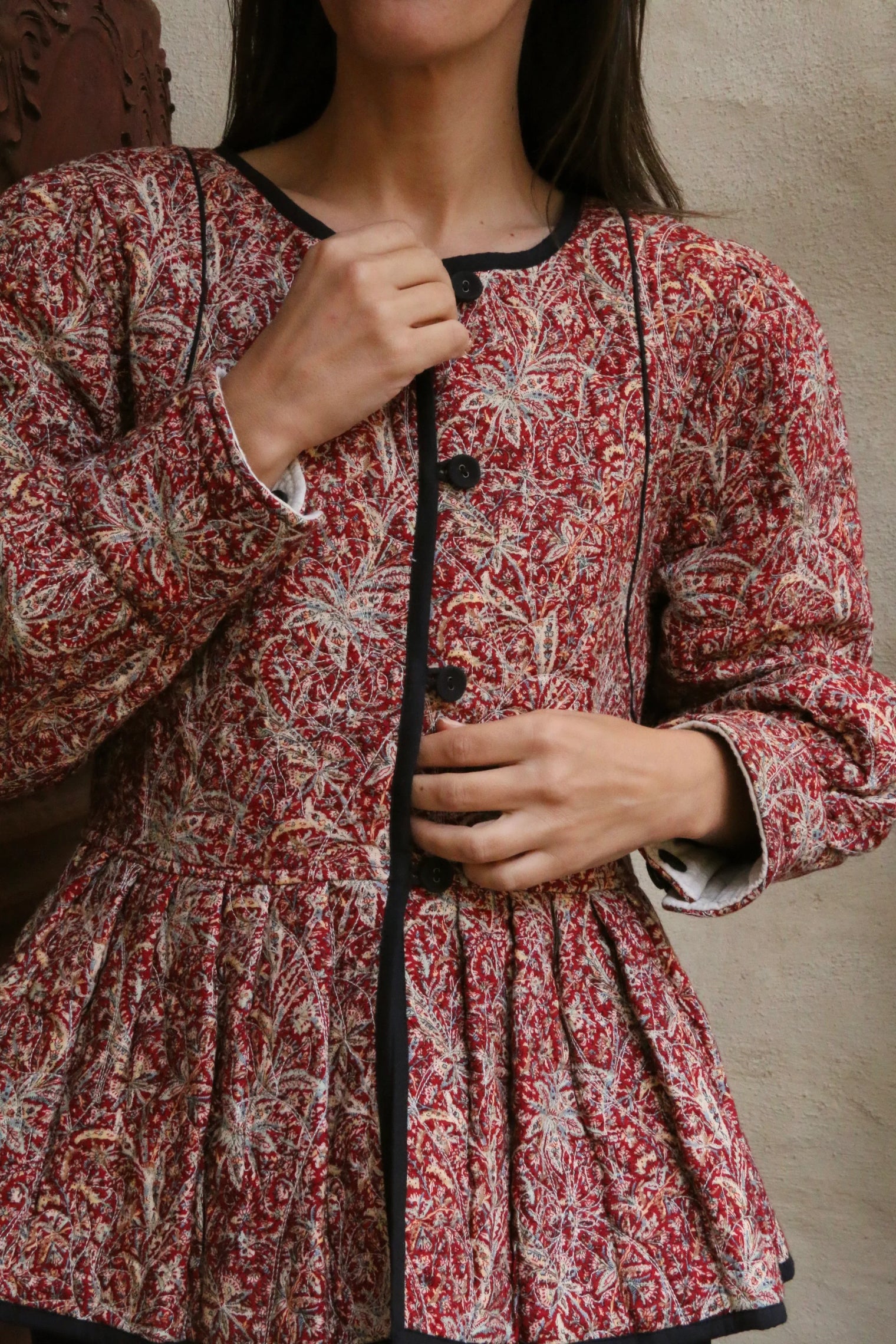 veste matelassée réversible rouge cashmere / noir