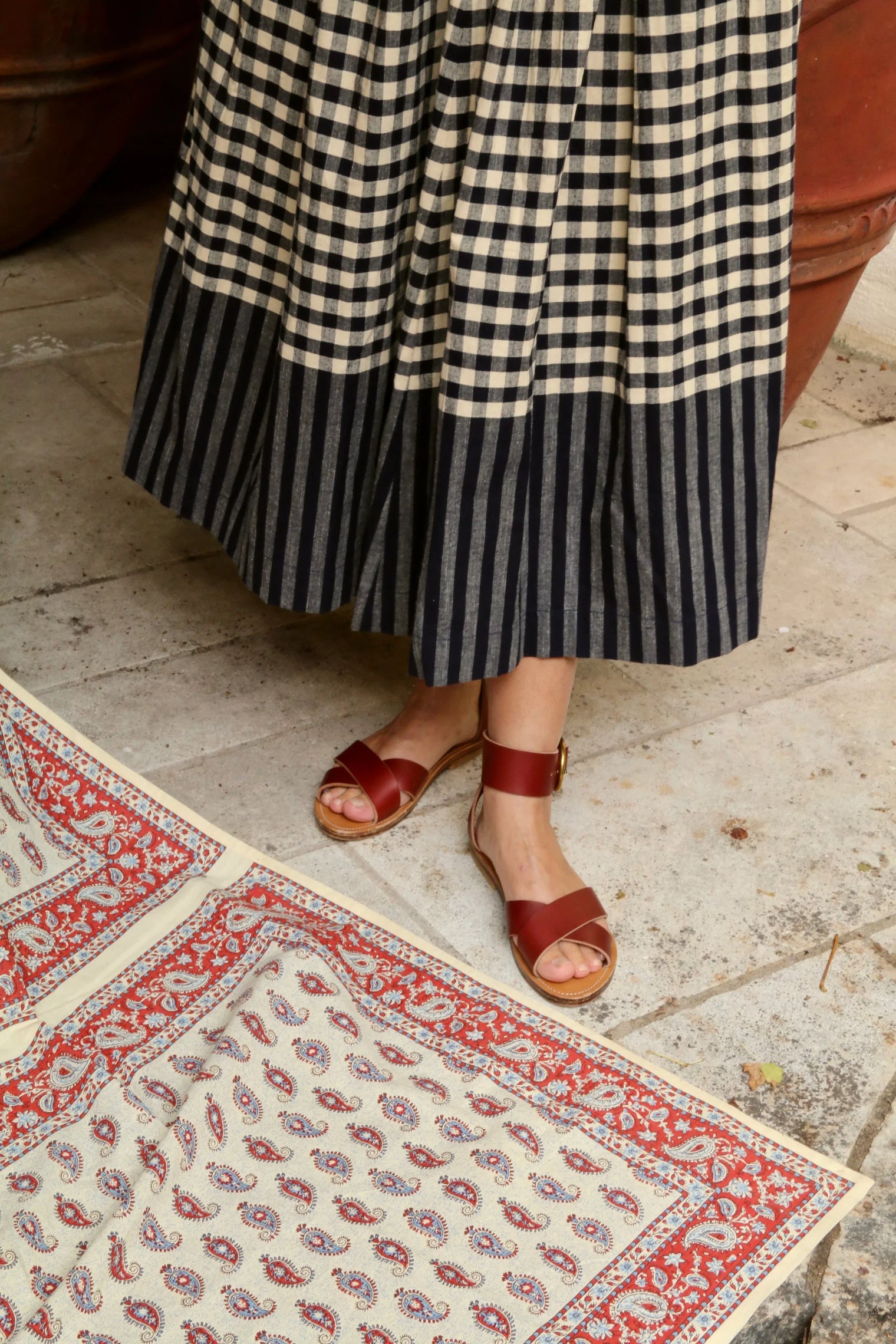 Orange Blossom Navy Vichy skirt