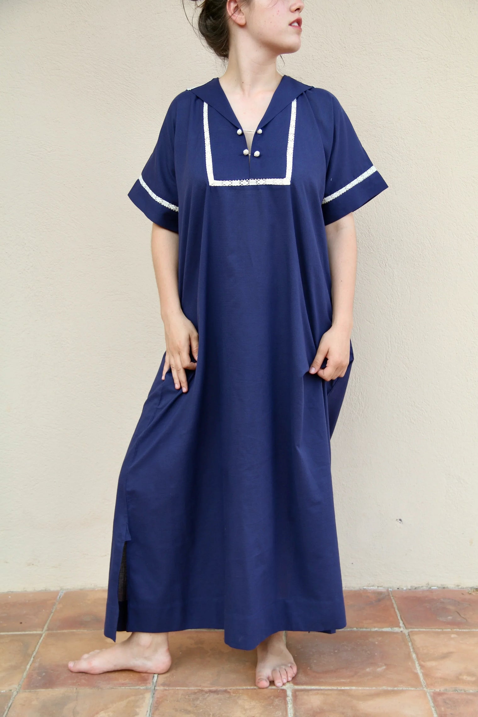 kurta dress with sailor collar, navy
