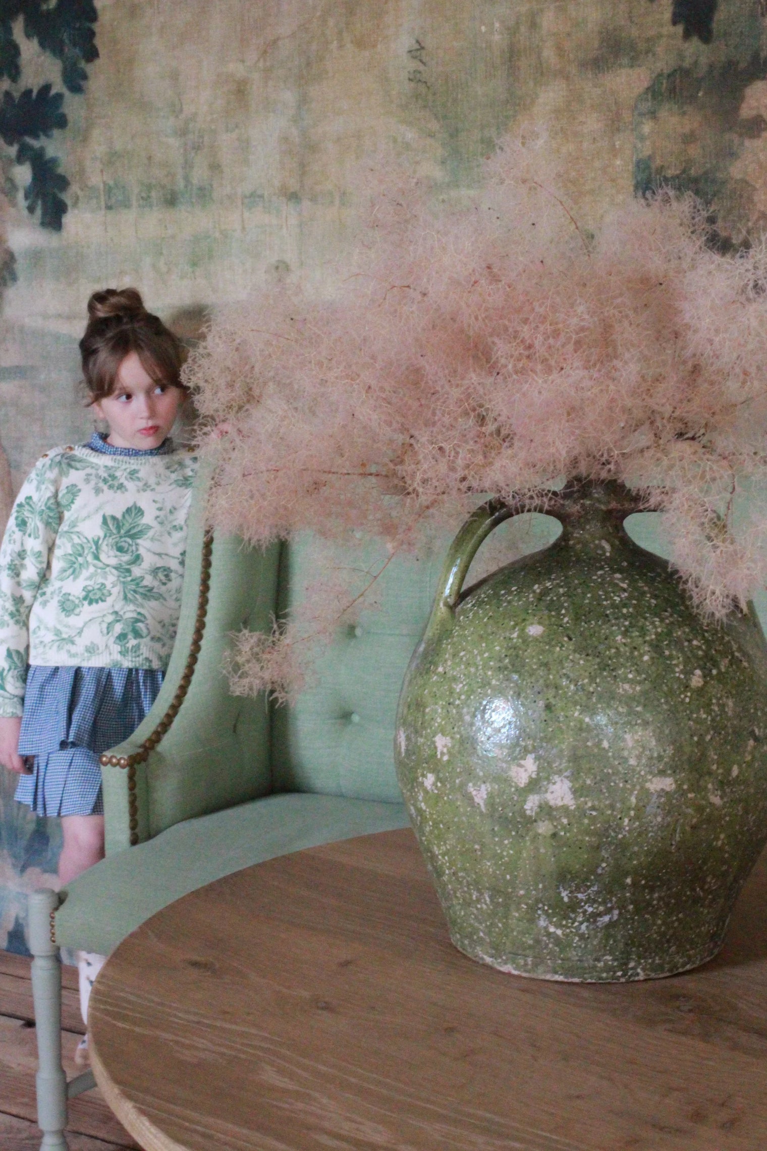 green floral print wallpaper sweater
