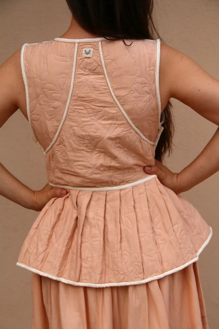 Reversible sleeveless jacket, floral garden / nude