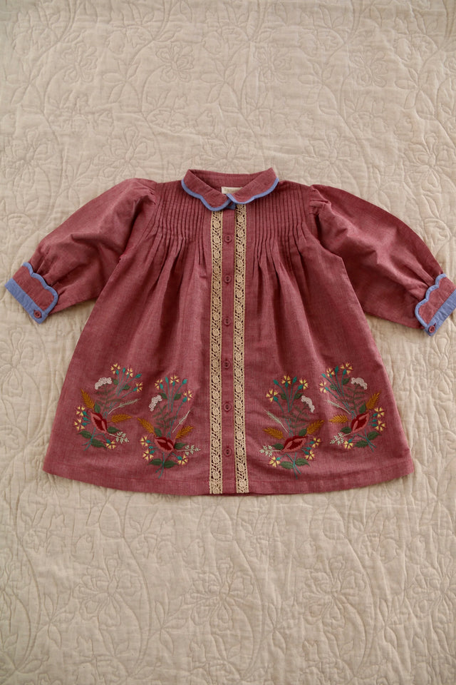 Red embroidered chambray tunic