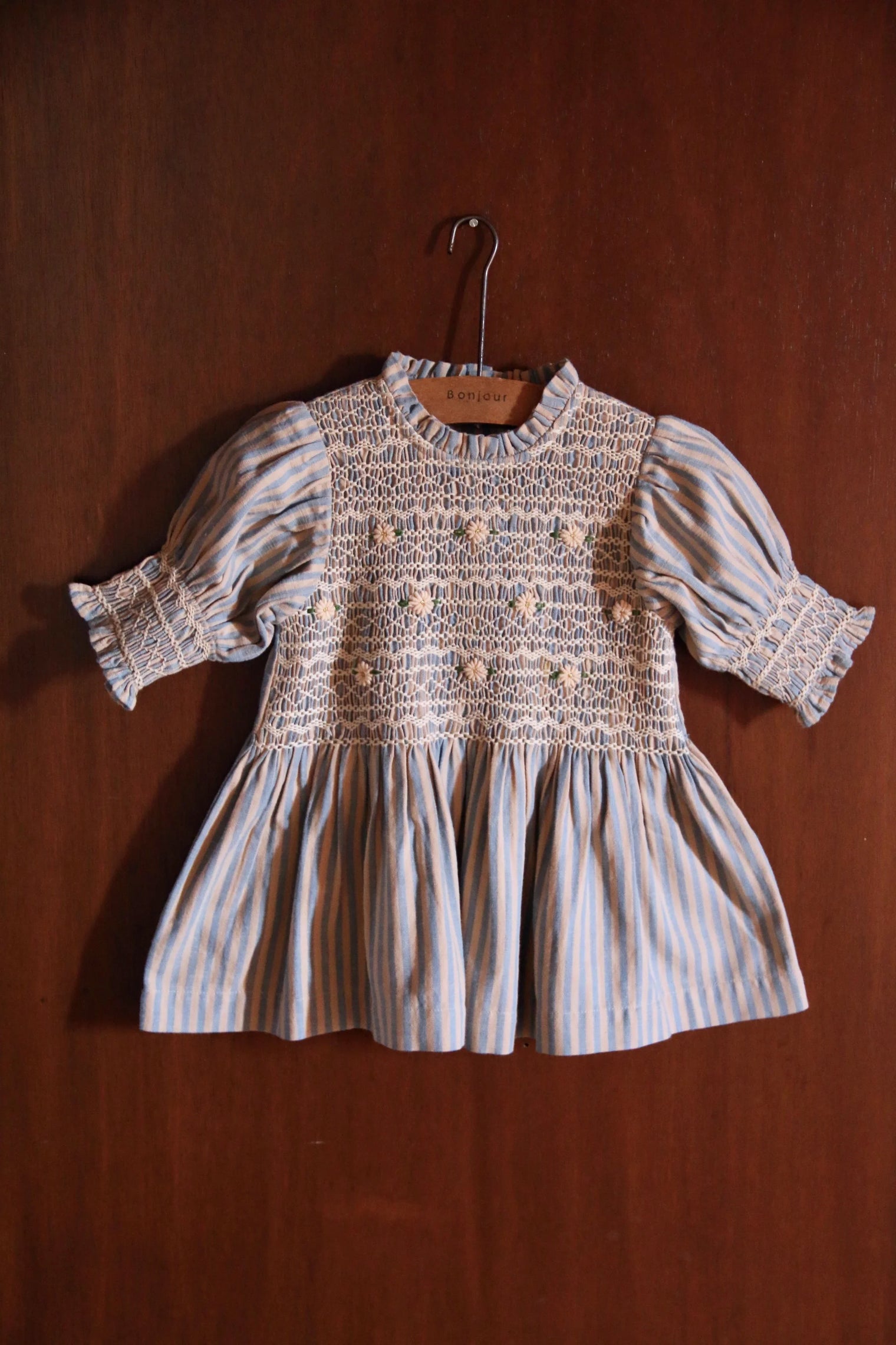 Blouse à smocks rayure transat ciel vanille