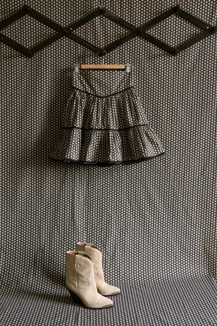 Jupe courte "Pivoine" imprimé "Provençal noir"