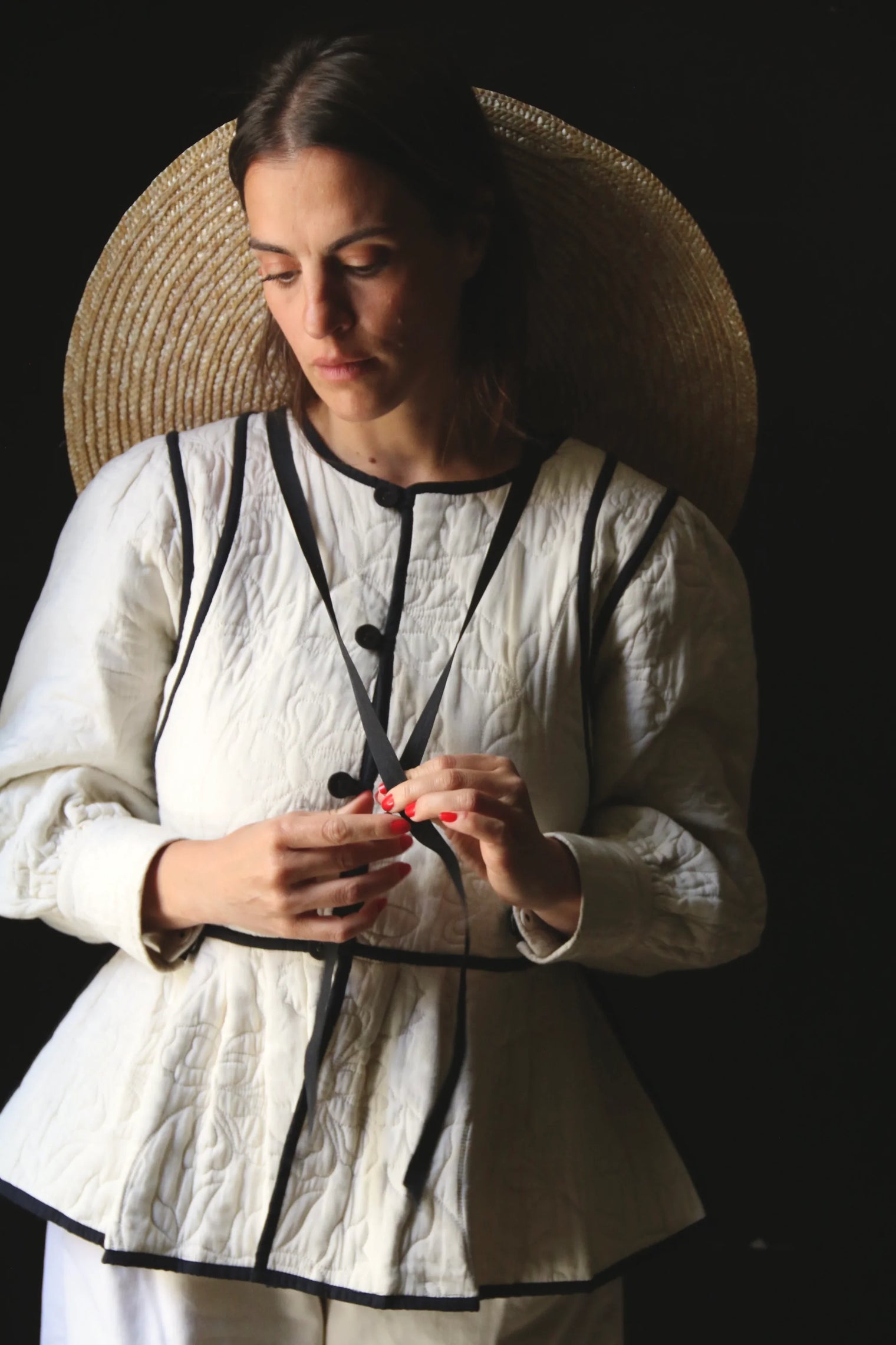 Veste matelassée réversible sushi ivoire / rayure noire & ivoire