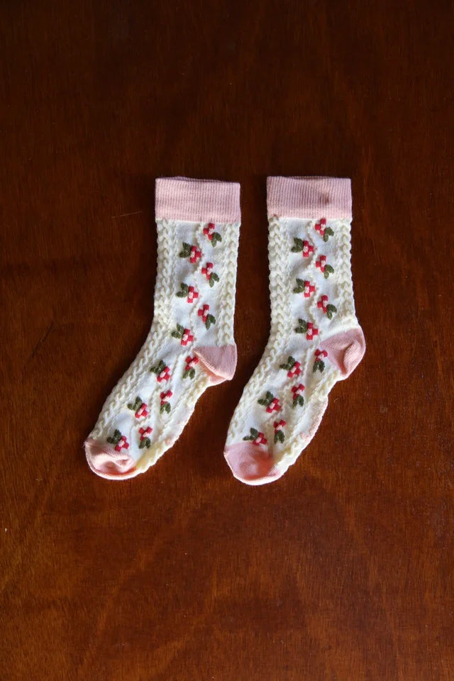 Chaussette farandole de fleur rose