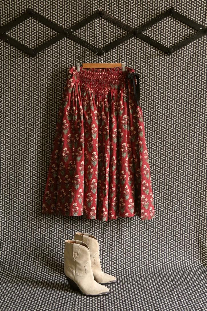 Long smocked skirt "Iris" hand block printed