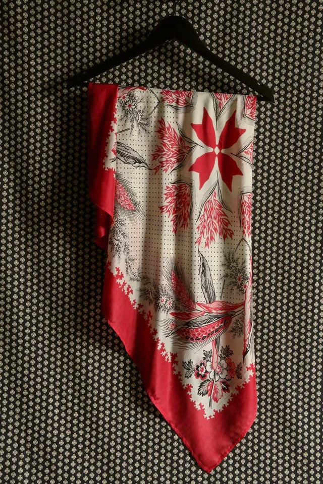 Grand foulard en soie rouge épis de blé