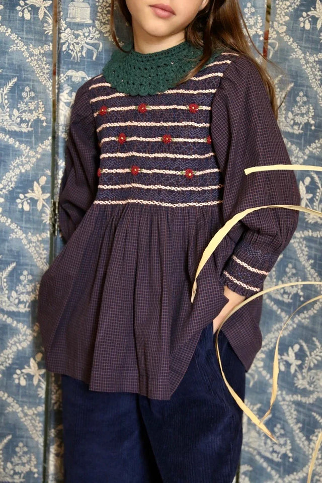 bouse à smocks petit carreau marine & burgundy