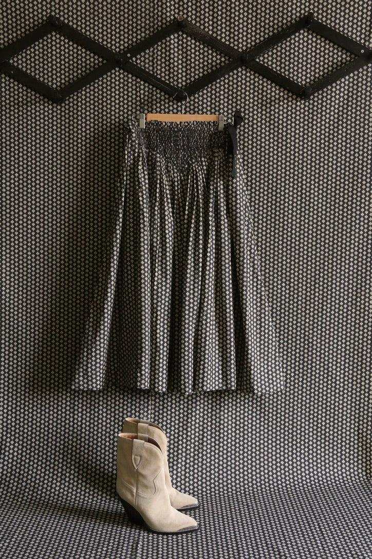 Long jupon smocké "Iris" imprimé "Provençal noir"