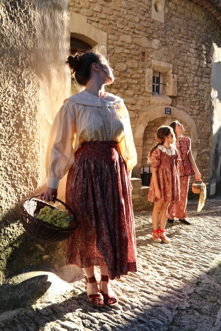 Iris printed red cashmere skirt