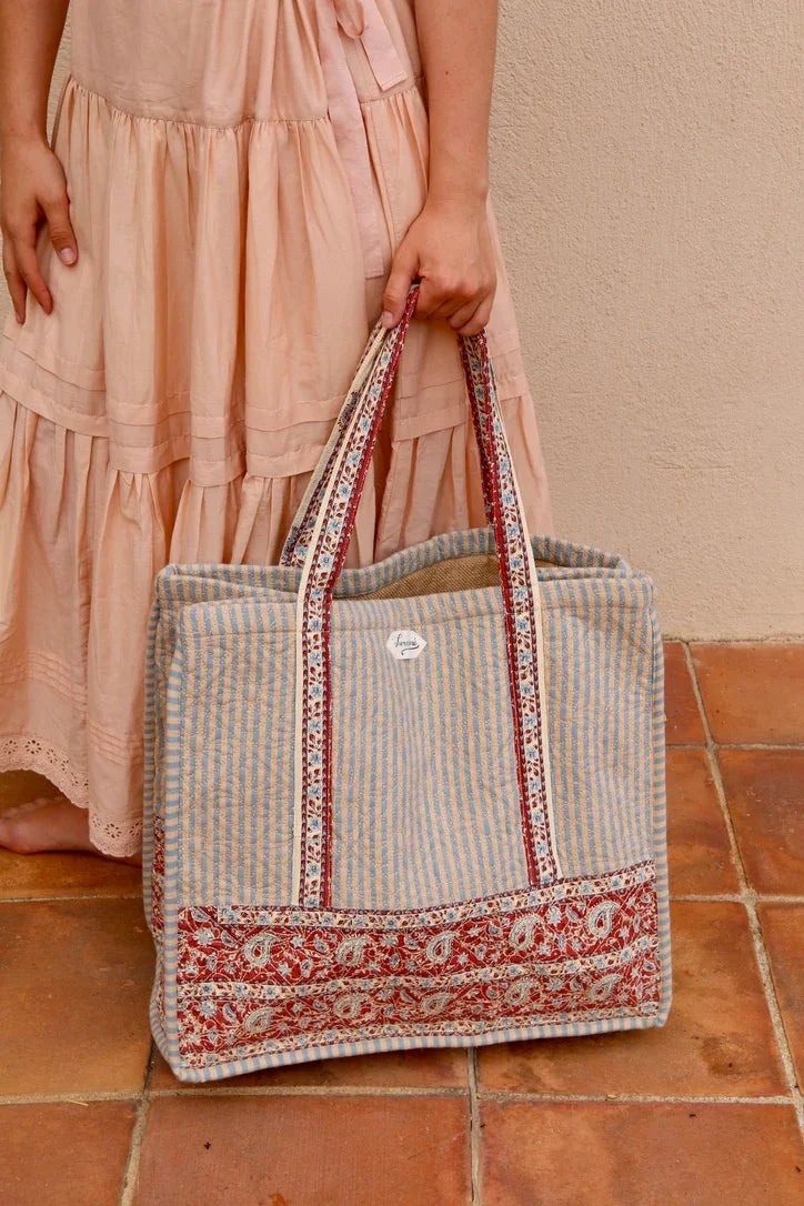 large quilted market tote, chevron deckchair stripe