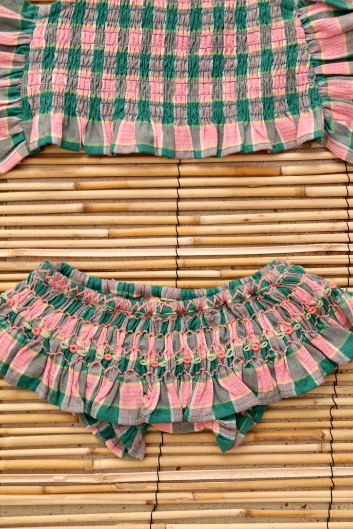 Maillot de bain vichy menthe / fraise