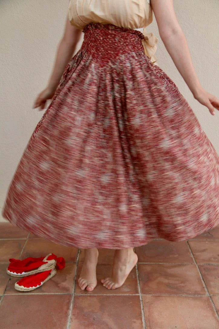 Iris printed red cashmere skirt