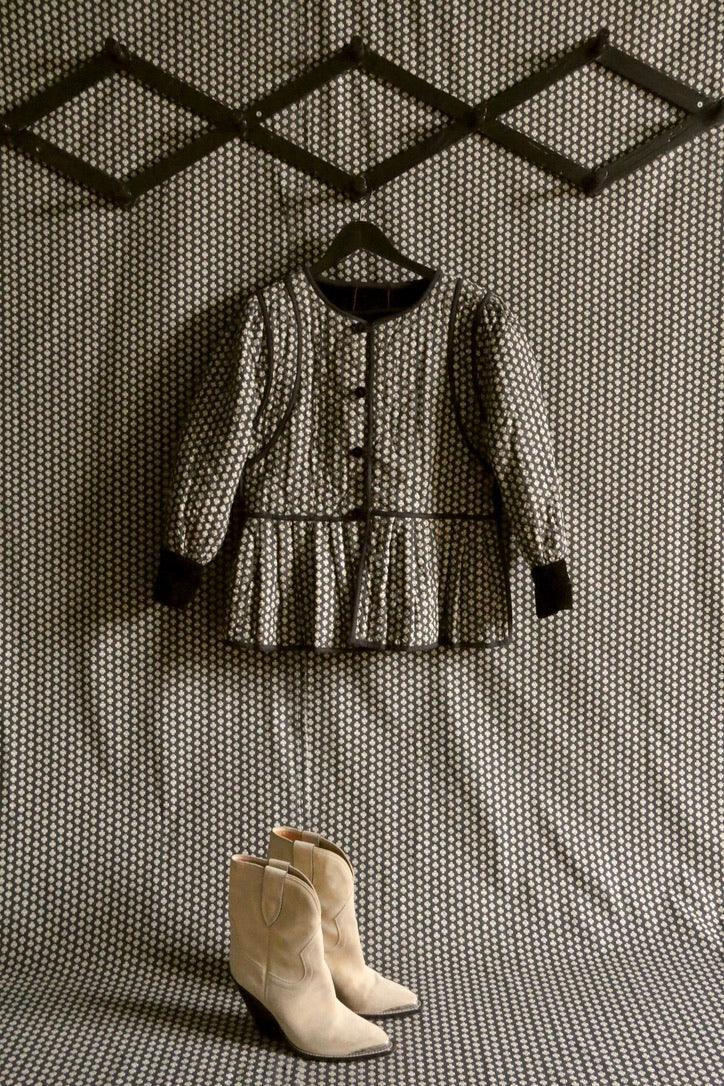 Veste matelassée réversible velours noir / imprimé "Provençal noir"