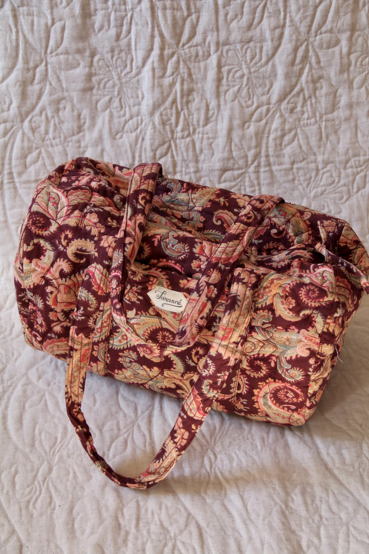 quilted cashmere bowling bag burgundy