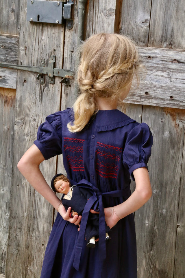 Robe à smocks voile carreau marine