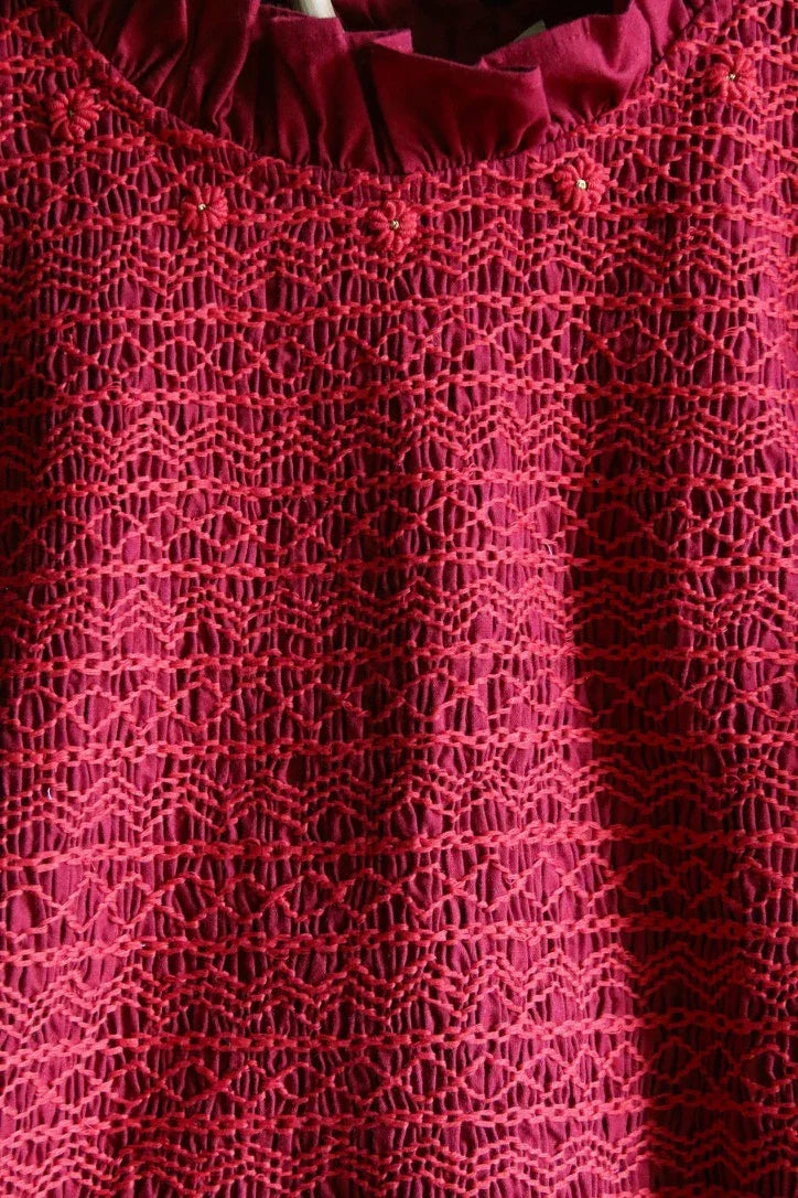 Blouse à smocks rouge burgundy