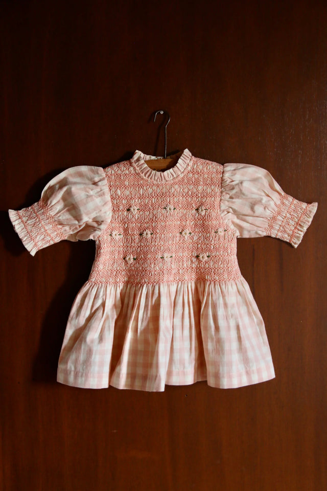 Blouse à smocks vichy rose
