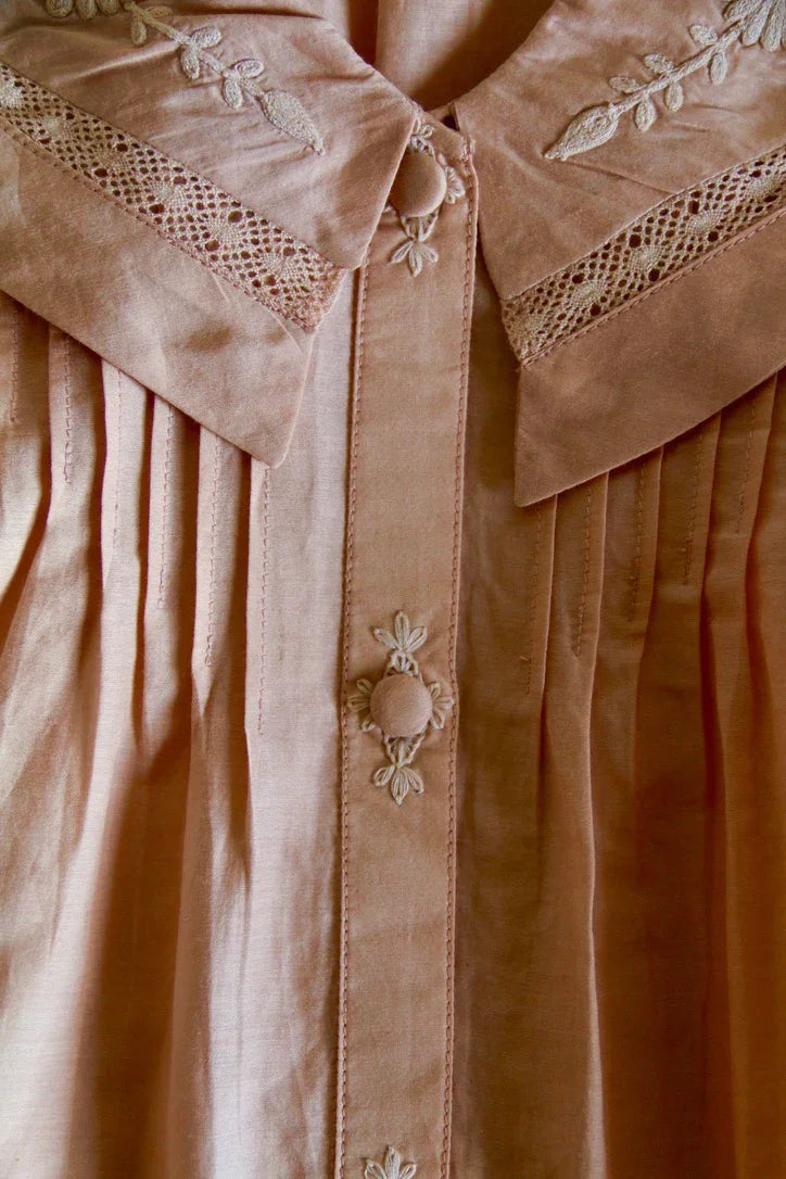 nude pink blouse with embroidered sailor collar