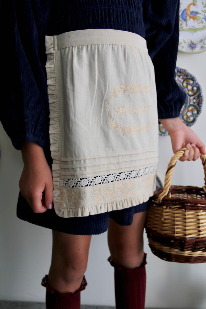 Tunique velours cotelé marine et son tablier
