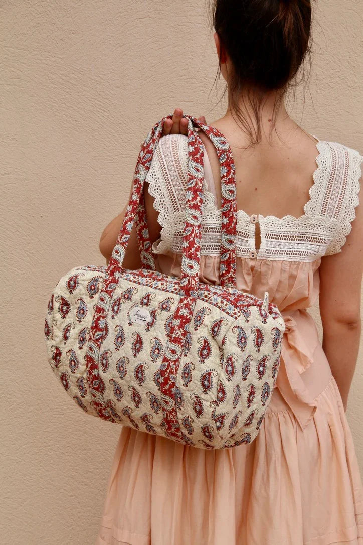 quilted bowling bag with cashmere bandana print