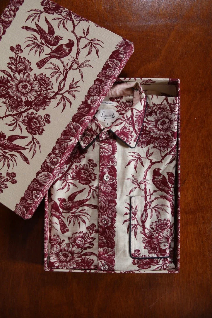 Shirt with bird print in its matching box