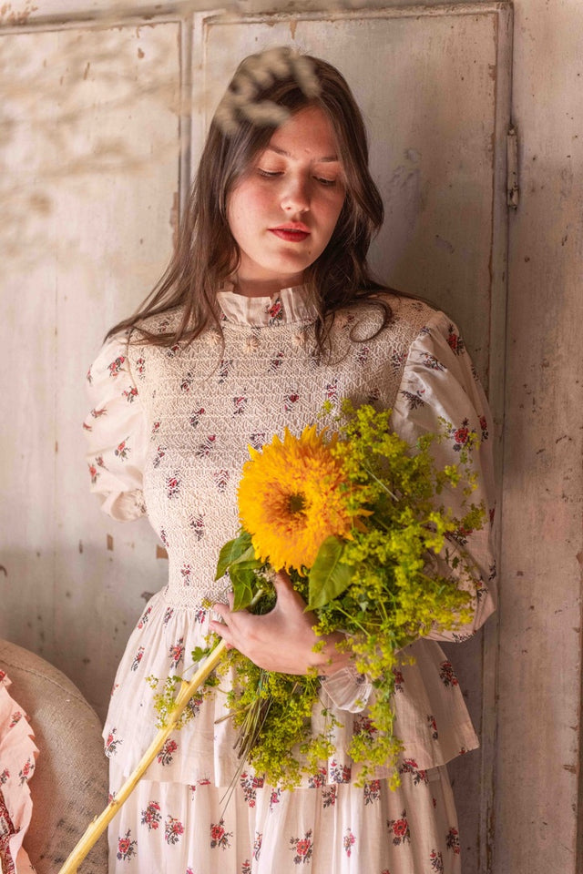 Blouse à smocks jardin fleuri