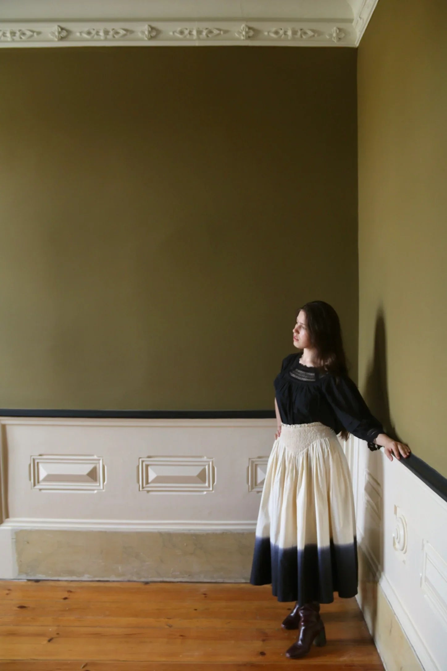 Long jupon smocké "Iris" deep dye noir