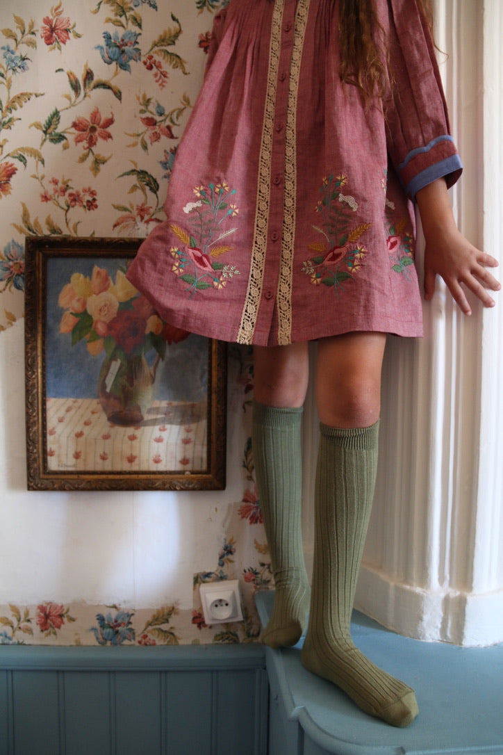 Red embroidered chambray tunic