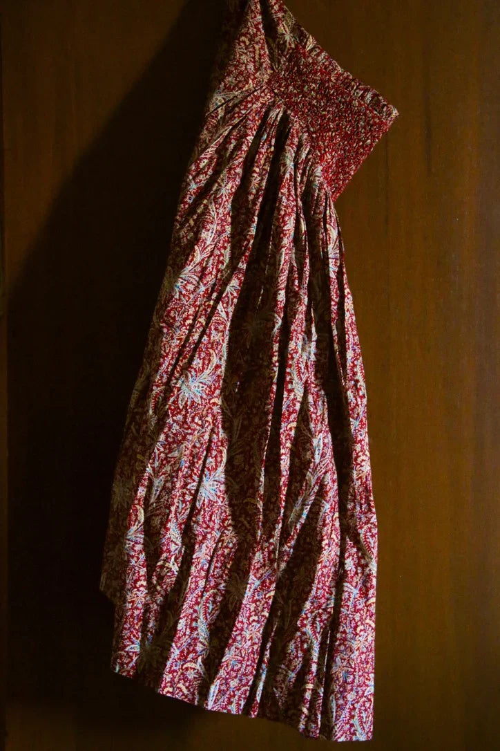 Iris printed red cashmere skirt