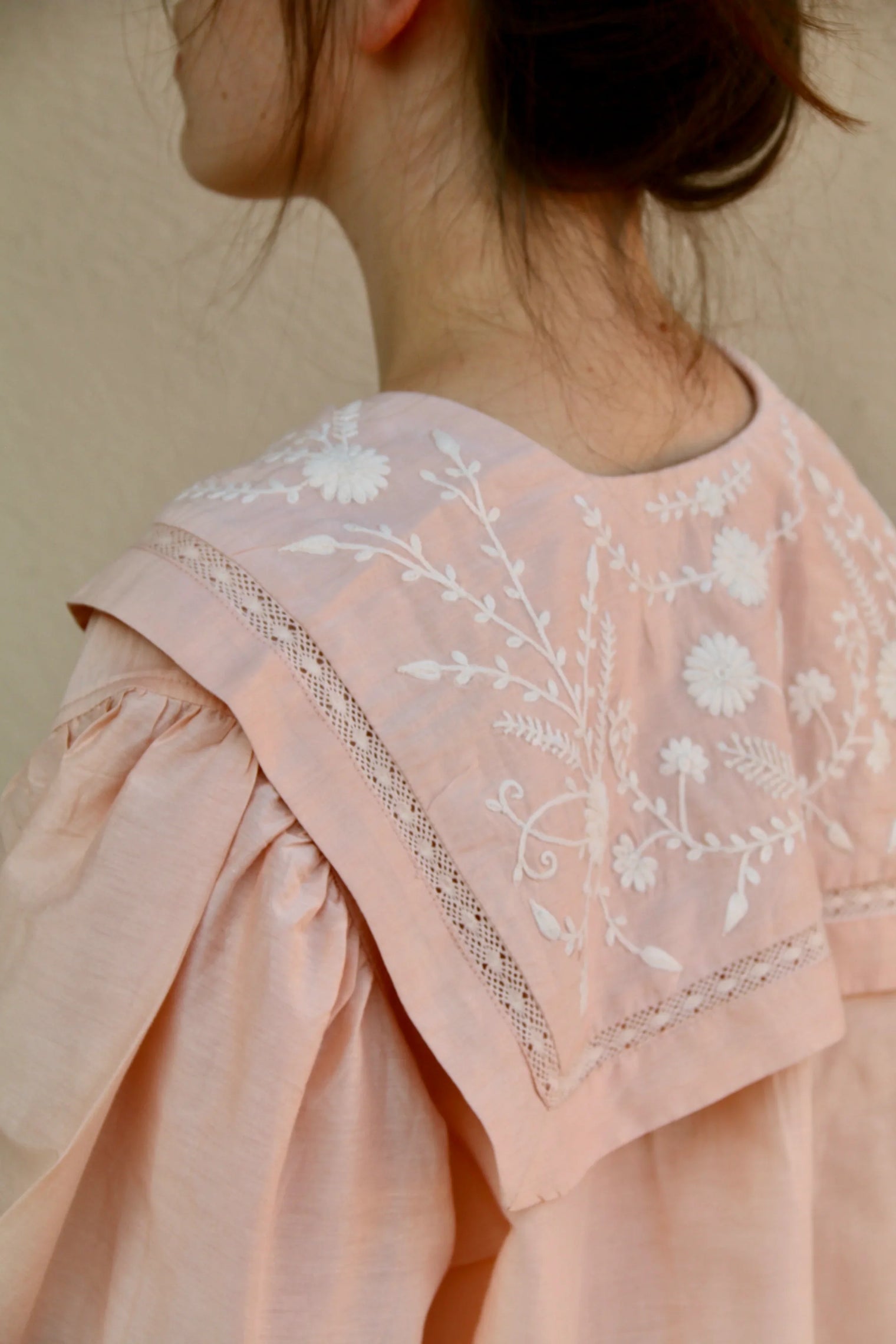 nude pink blouse with embroidered sailor collar