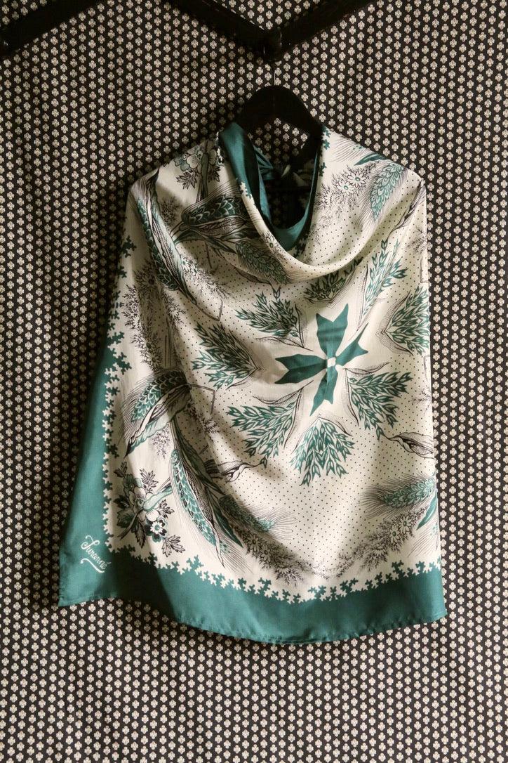 Grand foulard en soie vert foncé épis de blé