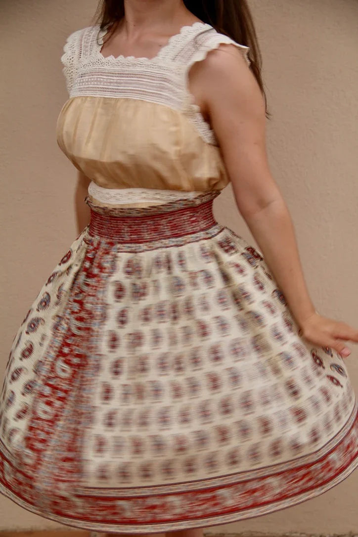 Short Orange Blossom Bandana-Print Cashmere Skirt