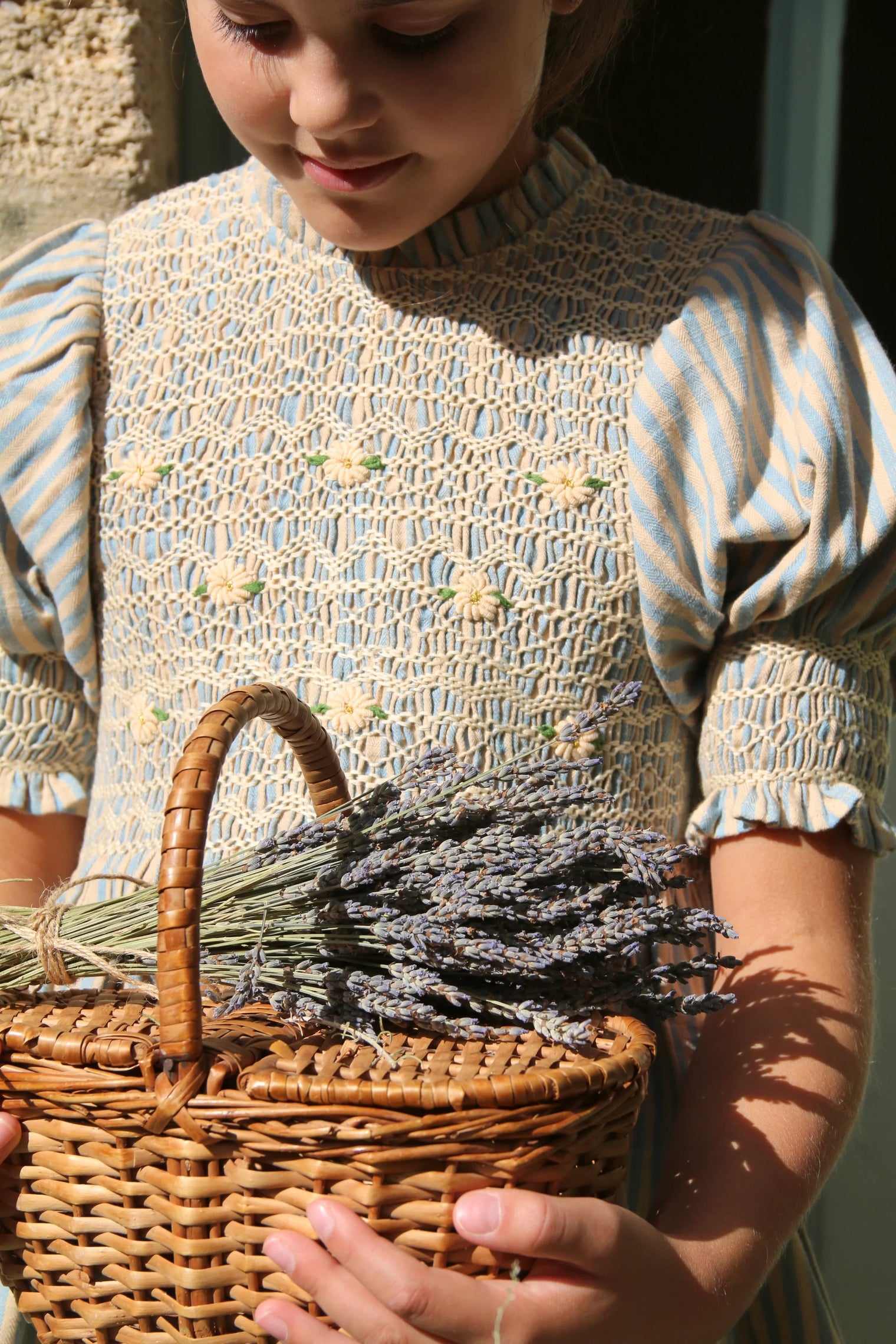 Blouse à smocks rayure transat ciel vanille