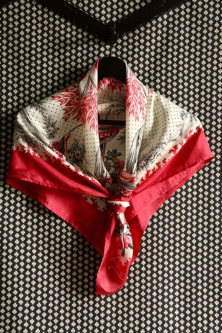 Grand foulard en soie rouge épis de blé