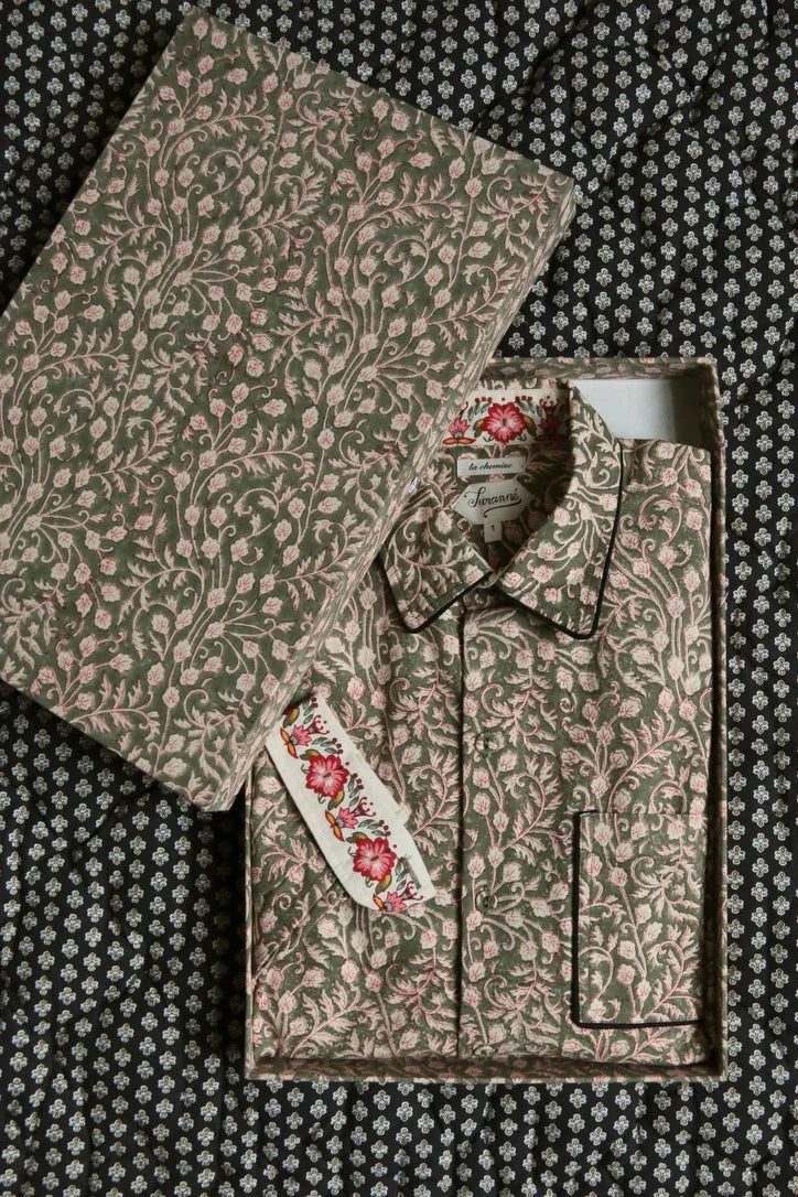 Chemise mixte imprimé "feuillage"