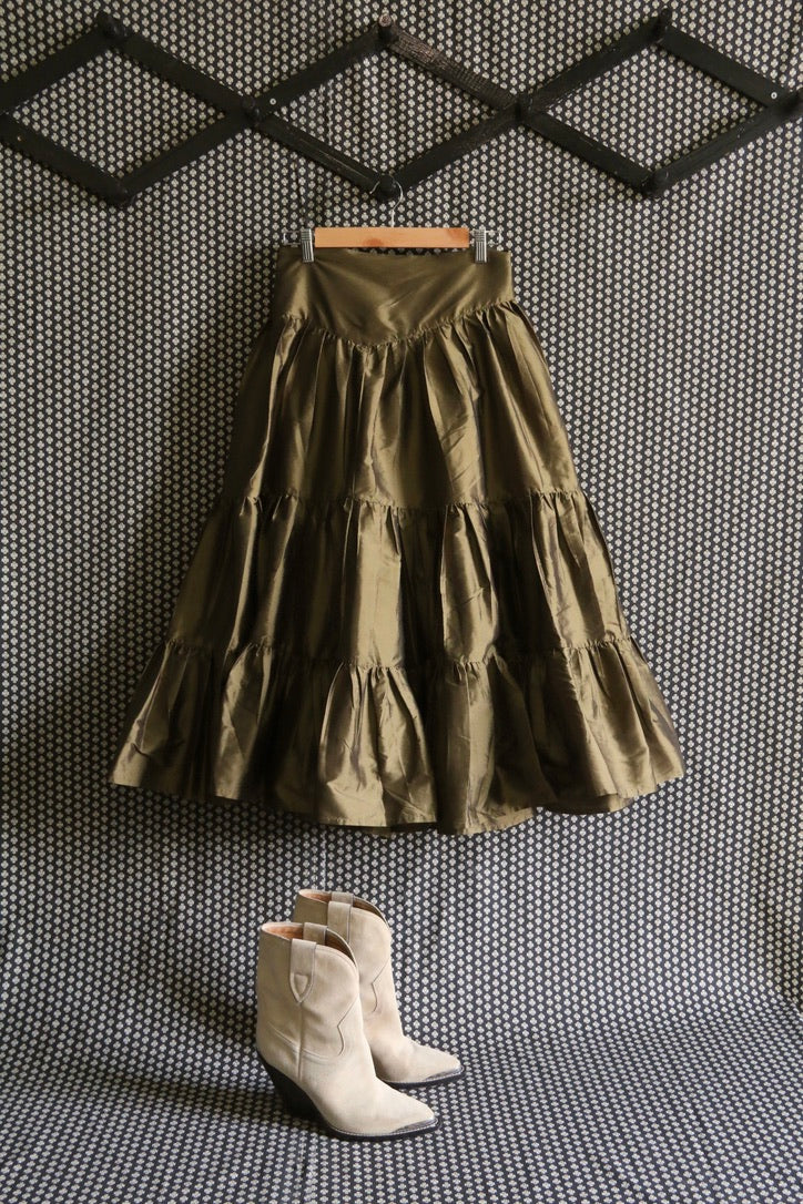 Long skirt "Marguerite" khaki taffeta
