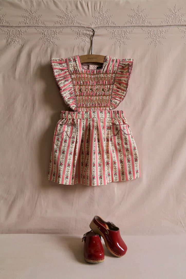 Robe tablier rayure tapisserie rose
