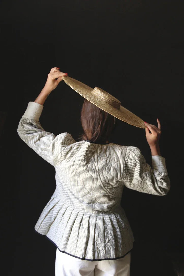 Veste matelassée réversible sushi ivoire / rayure noire & ivoire