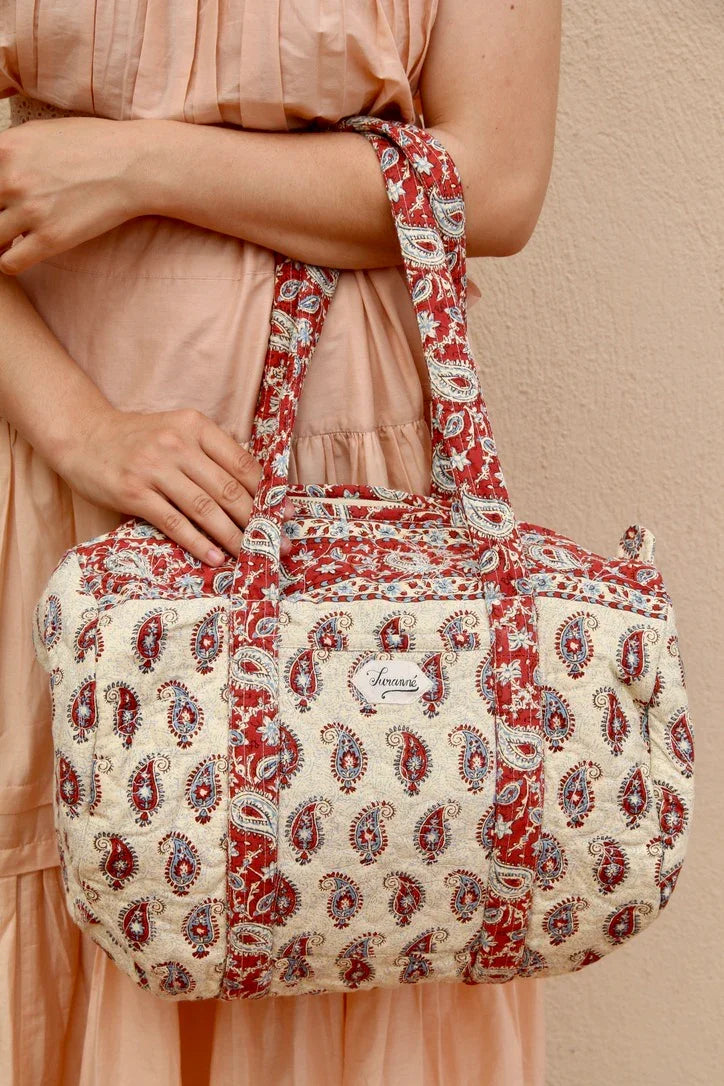quilted bowling bag with cashmere bandana print