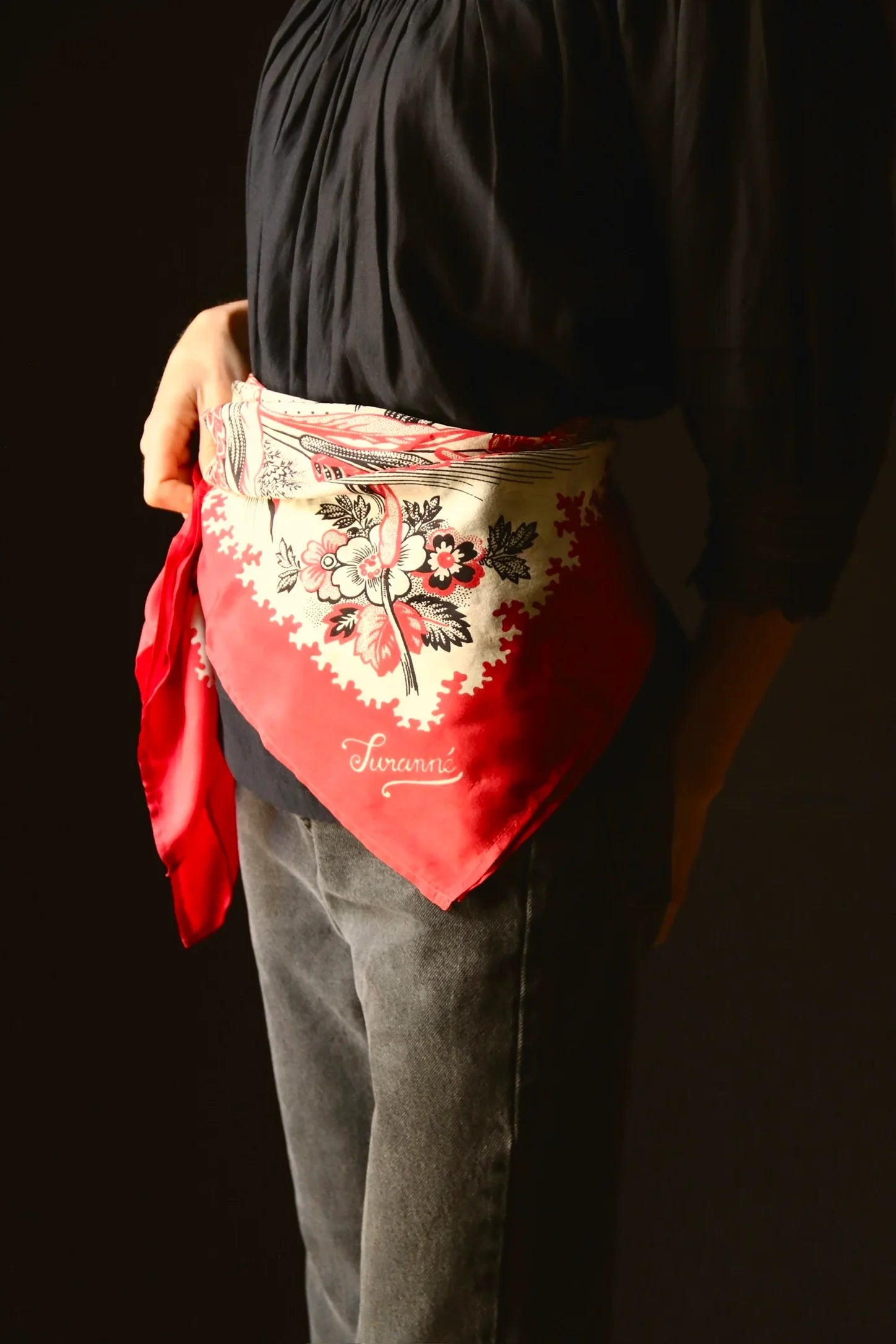 Grand foulard en soie rouge épis de blé