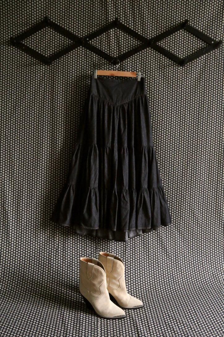 Long jupon "Marguerite" denim noir