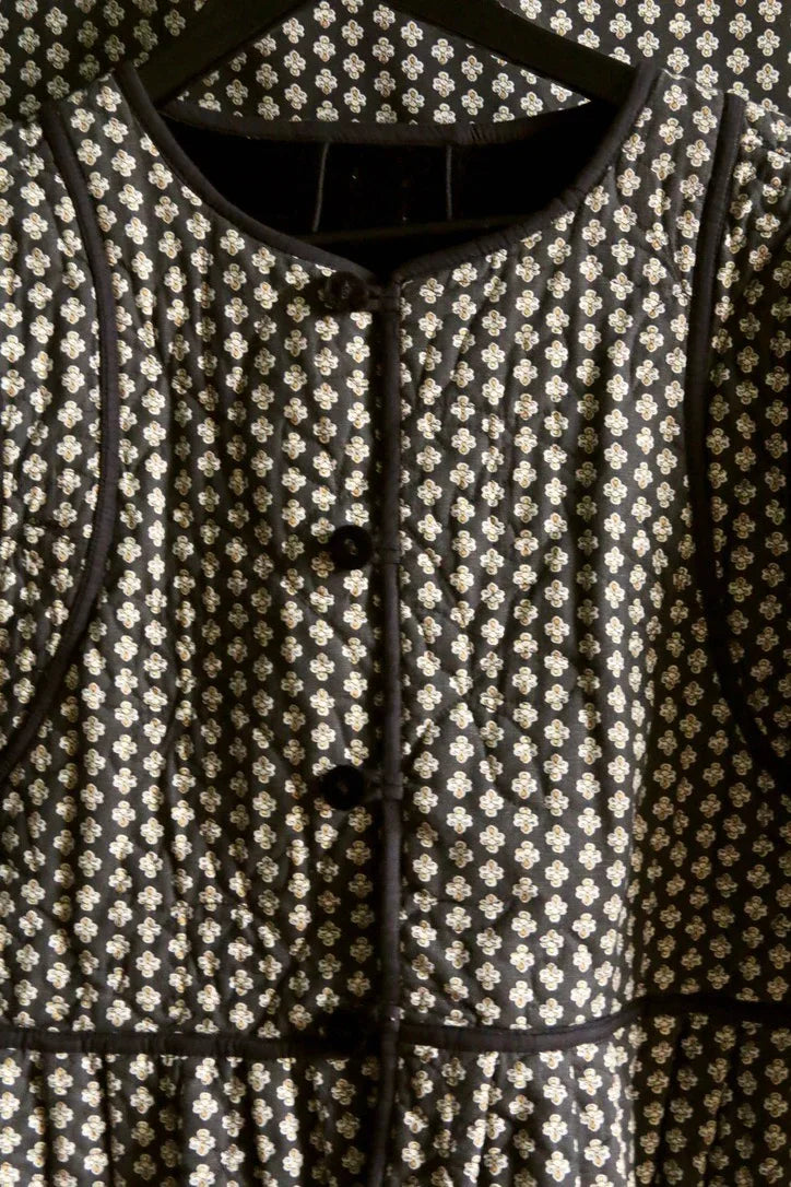 Veste matelassée réversible velours noir / imprimé "Provençal noir"