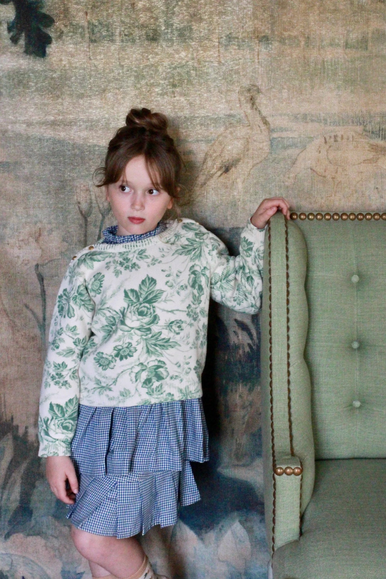 green floral print wallpaper sweater