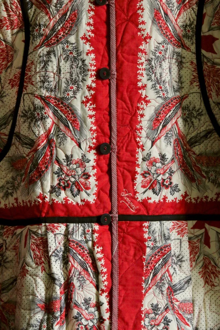 Veste matelassée réversible Rouge burgundy / imprimé "bandana épis de blé"
