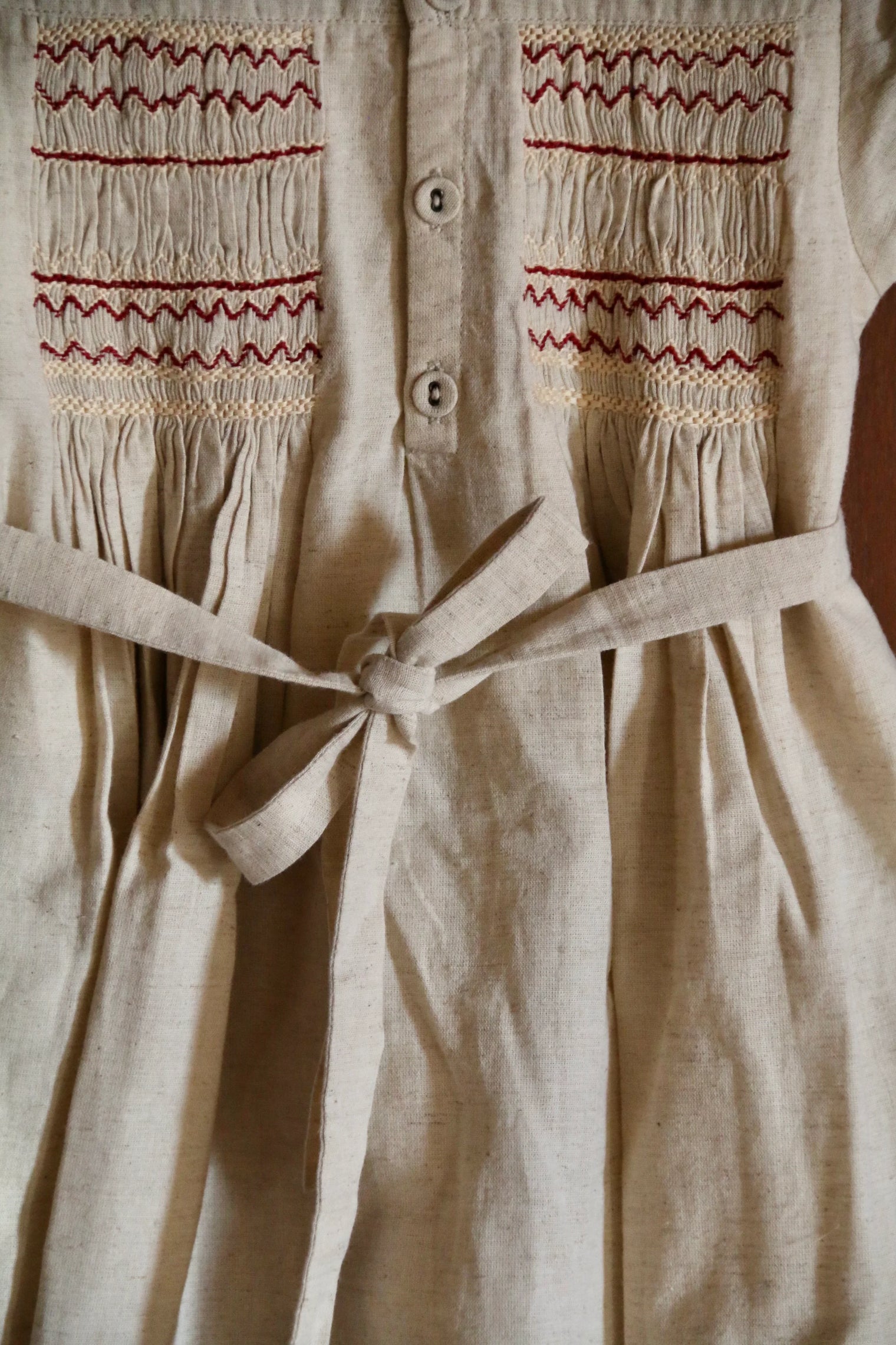 Robe à smocks coton naturel